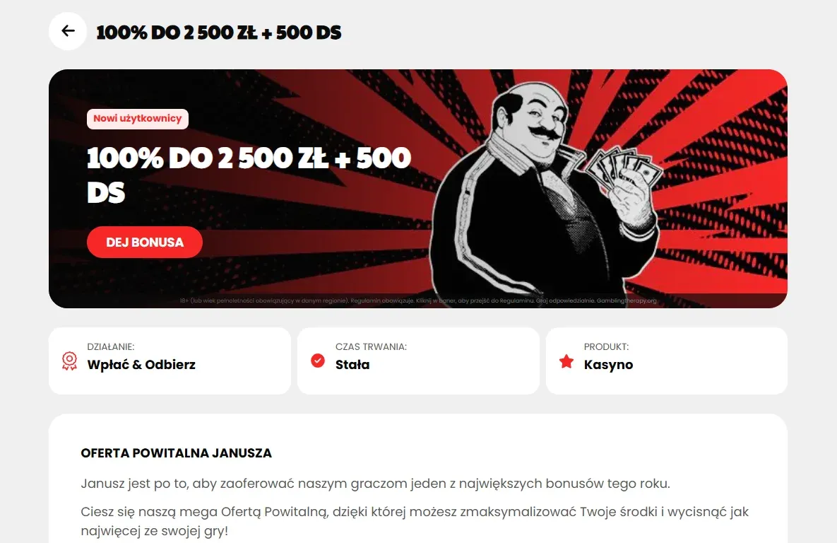 powitalny bonus janusz